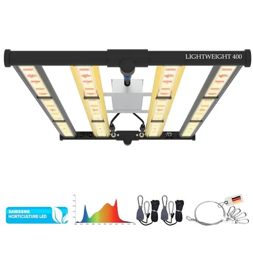 THE GROW 400 Watt LED Pflanzenlampe mit UV- und Infrarotlicht - Hocheffiziente Pflanzenlampe mit 2040 Dioden und Dimmer für optimale Lichtanpassung. Ideal für alle Wachstumsphasen in Indoor-Kulturen, energieeffizient und leise durch passive Kühlung.