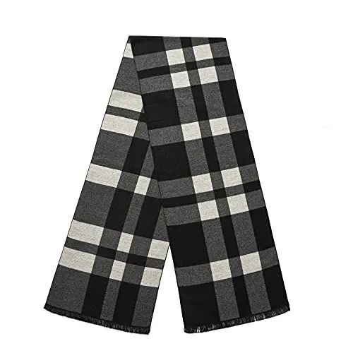 Lindoro Merino Wollschal für Herren, Warme, Leichte Tartan-Plaid-Winter-lange Schals mit Geschenkbox (Schwarz/Weiß Kariert)