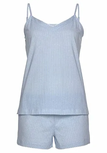 Shorty VIVANCE DREAMS Damen 44/46 - Bequeme Nachtwäsche aus 100% Baumwolle mit gestreiftem Design und zarter Häkelkante. Ideal für entspannte Nächte und gemütliche Homewear.