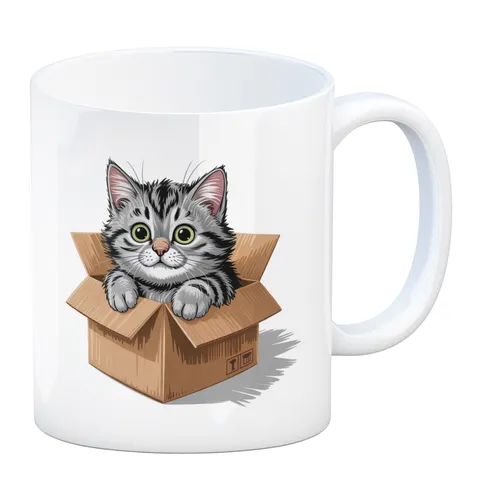 Katze im Karton Kaffeebecher für Katzenfans