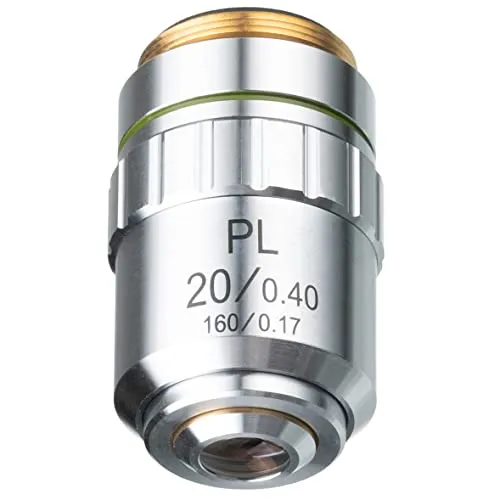 Bresser DIN-PL 20x planachromatisches Objektiv - Labor-Mikroskop-Zubehör mit hochwertiger Optik für hohe Auflösung und ebenes Bildfeld – ideal für fotografische Anwendungen.