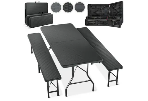 Blumtal Bierzeltgarnitur Bierzeltgarnitur 3er Set - 2X Bierbank + 1x Biertisch, tragstarke Biertischgarnitur klappbar für 8 Personen mit Tragegriff