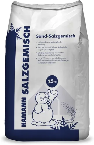 Hamann Mercatus Sand-Salzgemisch 25 kg - Hochwertiges Sand-Salzgemisch für sicheren Halt auf glatten Flächen. Ideal für den Wintereinsatz, bestehend aus 90 % Quarzsand und 10 % Streusalz in praktischer 25 kg Verpackung.