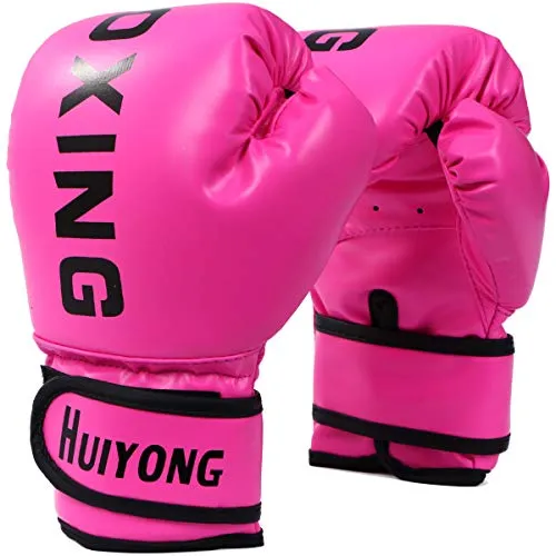HUINING Kinder-Boxhandschuhe, Boxhandschuhe, MMA-Handschuhe, Polyurethan, Cartoon-Sparring, Dajn, Trainingshandschuhe, 113 g, für Alter 3–12 Jahre (Box-Rosa)