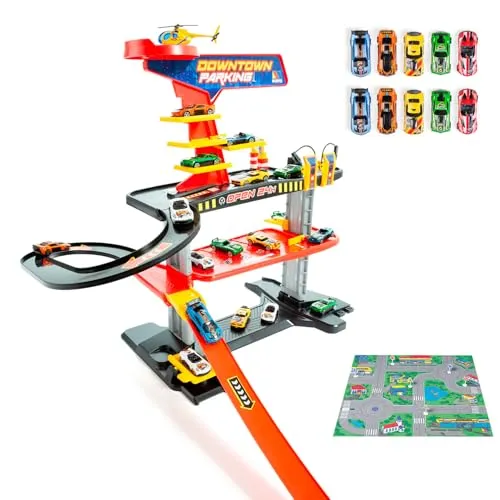 MOLTO | Downtown 3-stöckiges Spielzeugparkhaus + 10 Autos + Spielmatte
