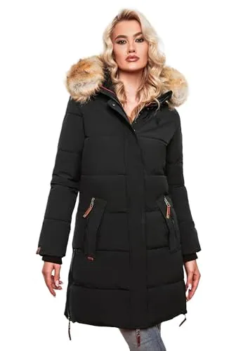 Navahoo Warmer Damen Winter Stepp Mantel B803 in Schwarz - Stylischer Damen Winter Steppmantel von Navahoo, ideal für kalte Tage. Mit abnehmbarem Kunstfellkragen, warmen Fleece-Taschen und tailliertem Schnitt für optimalen Tragekomfort.