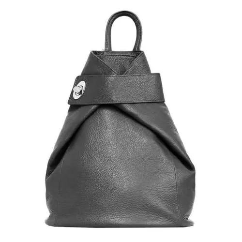 OBC Made in Italy Damen echt Leder Rucksack Handrucksack Daypack Lederrucksack Tasche Schultertasche Ledertasche Handgepäck Nappaleder (DunkelGrau)