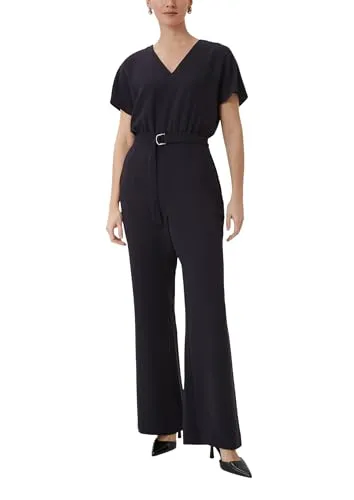 comma Overall mit integriertem Gürtel navy 46 - Jumpsuit für Damen mit ausgestellter Passform und elastischer Qualität, ideal für einen eleganten Look mit Komfort und Stil.