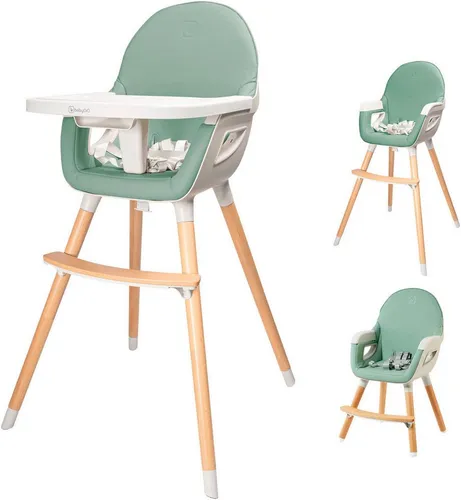 BabyGo Hochstuhl Scandi - wood grün - Hochstuhl mit gepolsterter Sitzfläche und Rückenlehne, verstellbare Sitzhöhe und 5-Punkt-Rückhaltesystem für maximale Sicherheit und Komfort.