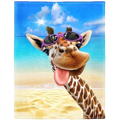 Zomer Kuscheldecke Flauschig Decke 150x200 cm Wohndecke Couchdecke Mikrofaser Sofaüberwurf Tagesdecke weiche warme Sofadecke mit Lustig Giraffe & Strand Motiv