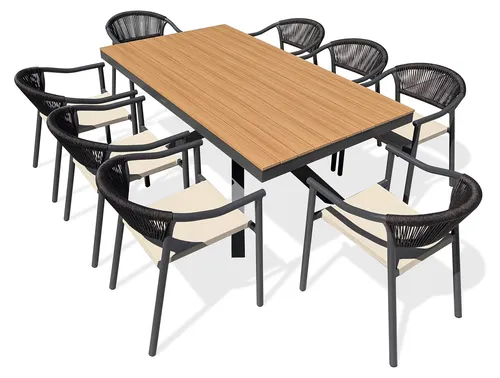 8-sitzige Garten-Essgruppe aus Aluminium – Anthrazitgrau