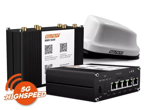 SELFSAT MWR 5540 5G Cat 12 WLAN Router - SAT-Antennen mit bis zu 2,6 Gbps, inkl. leistungsstarker 5G Antenne für blitzschnelles Internet und 4 LAN-Anschlüsse.