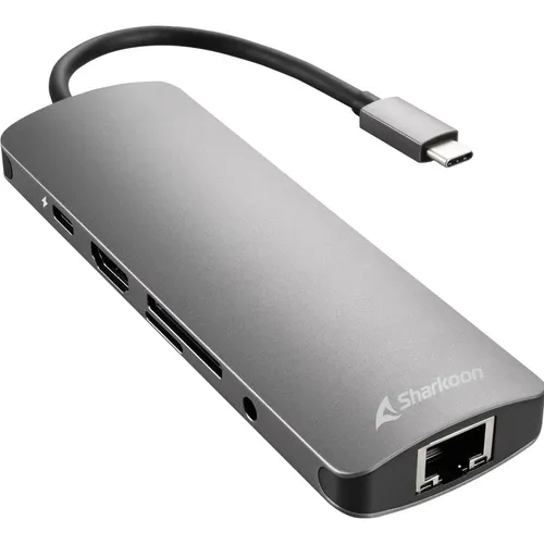 Sharkoon USB 3.0 Type C Combo Adapter - 7-in-1 Hub mit 4K HDMI, 60W Power Delivery und kompakt für mobilen Einsatz
