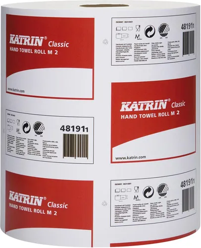 Katrin Classic M2 Handtücher - 6 Rollen, 2-lagig Weiß - Hygieneartikel mit hoher Saugkraft und sanfter Textur, ideal für den Einsatz in Gastronomie und Gewerbe.
