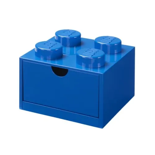 LEGO Schreibtischschublade mit 4 Knöpfen, stapelbar, klein, Blau