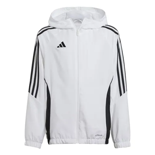 adidas Performance Tiro 24 Windbreaker Kids - Weiß/Schwarz, Größe 128 - Funktionsjacke für Kinder mit Kapuze, aus leichtem Polyester, ideal für aktive Outdoor-Abenteuer.