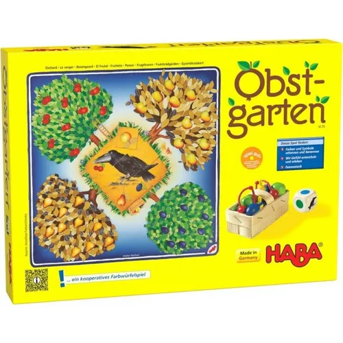 Haba 4170 - Obstgarten Würfelspiel, kooperatives Familienspiel mit 40 bunten Holzfrüchten für Kinder ab 3 Jahren