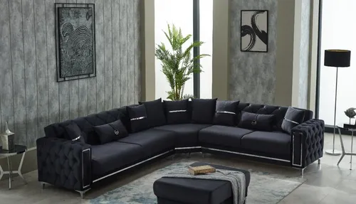 Modernes Ecksofa L-Form in Schwarz - Elegantes Ecksofa in Schwarz, ideal für 6 Personen. Aus robustem Stoff und mit modernem Design. Perfekt für Ihr Wohnzimmer und sorgt für Komfort und Stil.