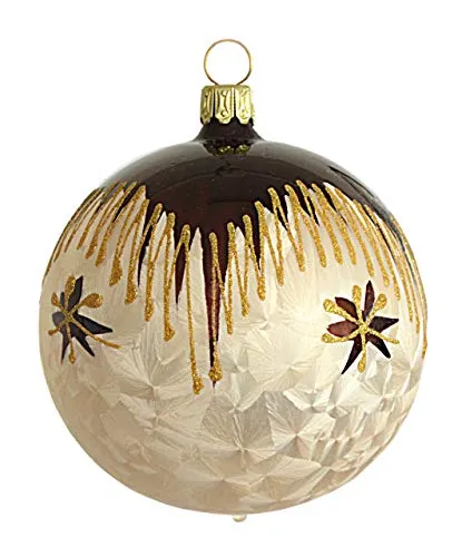 Jingle Bells Lauscha Weihnachtskugel 8cm Romantik, Mundgeblasen, Dekoriert, Glas, Hängend, Weihnachten