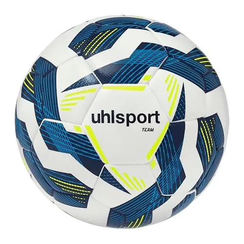 uhlsport Fußball Team-Fußbälle - langlebige Trainingsbälle für das Mannschaftstraining - Fußball für Kinder und Erwachene, Größe 3, Größe 4 und Größe 5, weiß/Marine/Fluo gelb