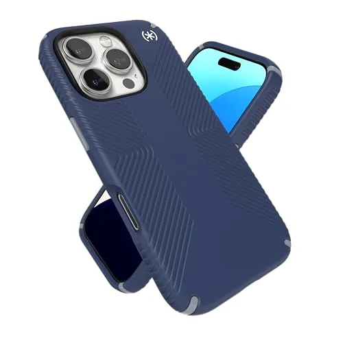 Speck Presidio2 Grip - iPhone 16 Pro Tasche (Küstenblau / Staubgrau / Weiß) - Sonstiges Handyzubehör mit rutschfestem Design und Armor Cloud™ Technologie, die Stürze aus bis zu 4 Metern Höhe widersteht und 99 % der Bakterien mit antimikrobiellem MICROBAN® Schutz bekämpft.