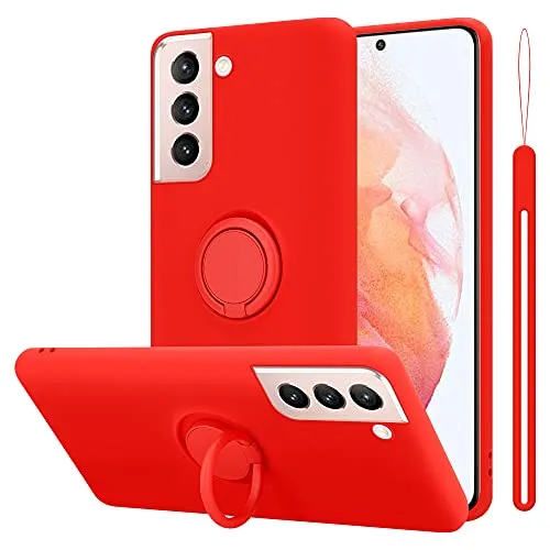 Cadorabo Hülle kompatibel mit Samsung Galaxy S21 5G Schutzhülle TPU Silikon Case Liquid Design mit Ring Slim Kratzfest Liquidsilikon Microfaser Case Hülle für Galaxy S21 5G in Rot