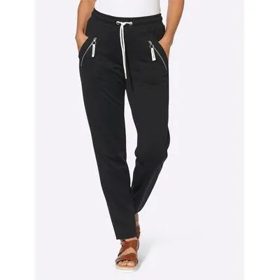 Schlupfhose CASUAL LOOKS, Damen, Gr. 23, Kurzgrößen, schwarz, 76% Polyester, 20% Viskose, 4% Elasthan, unifarben, lang, Hosen Schlupfhose