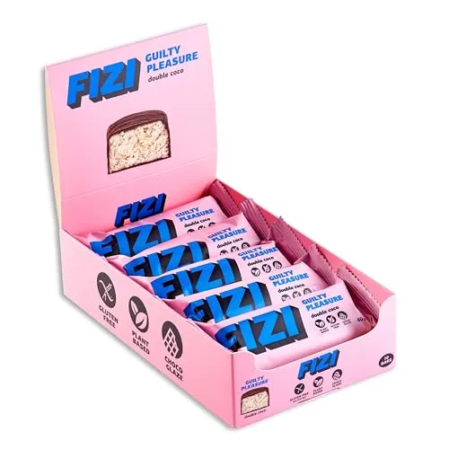 FIZI Schokoriegel - Double Kokos - 10 x 40g - Vegane Riegel Ohne Zucker – Milchfrei Riegel – Glutenfrei – Süßigkeiten Ohne Zucker