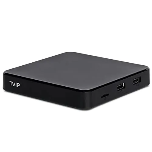 TVIP S-Box v.605 IPTV 4K Streamer - Media-Streaming-Client mit 4K HEVC Unterstützung, ideal für gestochen scharfe Bilder und flüssiges Streaming von IPTV-Inhalten.