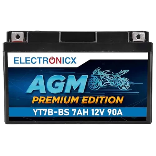 Electronicx YT7B-BS AGM Motorradbatterie 12V 7Ah 90A – Starterbatterie wartungsfrei & versiegelt – kompakte Powersport Batterie – auslaufsicher, vibrationsfest – Roller, Quad, Motorrad