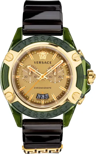 Versace VEZ700321 Icon Active Chrono - Herren Uhr in Grün, Gold & Schwarz - Hochwertige Armbanduhr für Herren mit chronographischen Funktionen und stylischem Silikonarmband, ideal für modebewusste Männer.