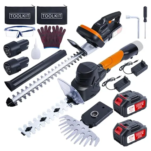 CHANGEMOORE 4 Akkus & Ladegerät | 21V Akku-Heckenschere Set Professionell mit bürstenlosem Motor | 48cm Schnittlänge, 16mm Zahnabstand | 3-in-1 für Hecke, Einsatz in lärmsensiblen Bereichen