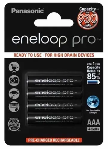 Panasonic eneloop pro BK-4HCDEC4BE - 4 x AAA NiMH Akku, wiederaufladbar mit 930 mAh für hohe Leistung und Langlebigkeit