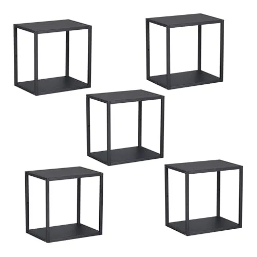 [en.casa] Wandregal 5er Set Nostened - Quadratische Schweberegale in Schwarz - 5-teiliges Schweberegal-Set für stilvollen Stauraum, modular kombinierbar und ideal für jedes Wohnzimmer. Zeitloses Design mit luftiger Raumwirkung für Ihre Lieblingsstücke.