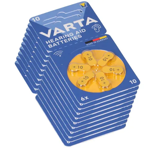 Varta Hearing Aid Batterie 10 PR70 - 60 Stück - Einweg-Batterien für Hörgeräte mit bis zu 85% mehr Energie, ideal für klares Hören und drahtloses Streaming. Praktische Aufbewahrungsbox inklusive.