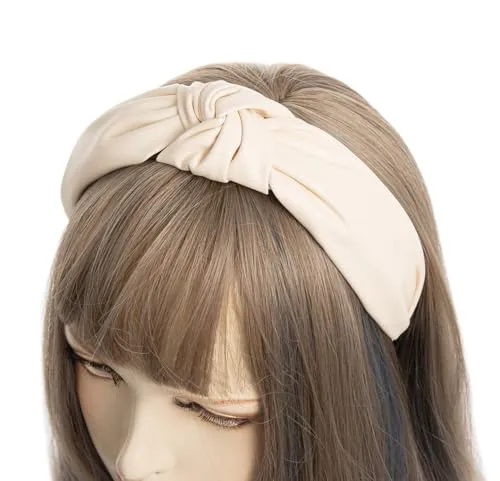 axy Leder Haarreif Lederlook Haarreifen Damen Haarband Vintage Hairband Stirnband Klassische und modische Leather HR27AL (Cremeweiss)