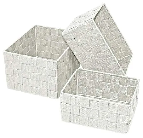 Lashuma Stabile Aufbewahrungsboxen 3er Korbset, Größen: 24x18x14 cm, 21x16x12 cm und 19x14x10 cm, Regalkorb Farbe: Silber