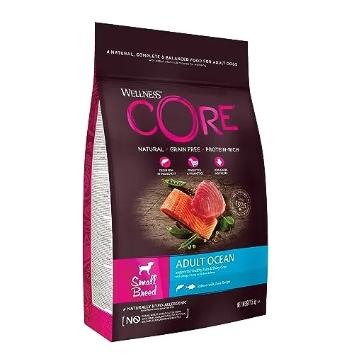 Wellness CORE Small Breed Ocean - Trockenfutter für kleine Hunde - Getreidefreies Hundefutter mit 35% hochwertigem Fischanteil, unterstützt gesunde Haut und glänzendes Fell durch Omega-3-Fettsäuren. Ideal für kleine Rassen ab 12 Monaten.