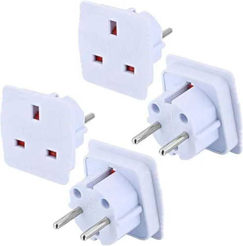Welsberg 4 Stück UK zu EU Reiseadapter, UK Adapter, UK auf DE Reisestecker Netzadapter, UK 3-Pin auf Euro 2-Pin Europäischen Steckdose, weiß