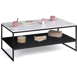 Idmarket - Couchtisch Alaska Doppelplatte Marmoreffekt Und Schwarz Metallbeine