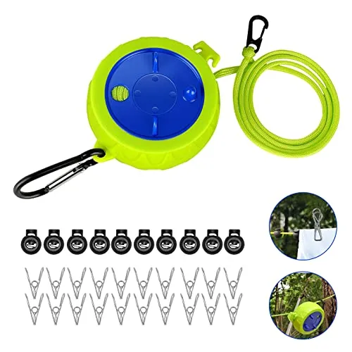 Vvhippo Ausziehbare Wäscheleine, 10 m, tragbar, für Outdoor, Garten, Urlaub, Bad, Wäscherei, Campingzubehör
