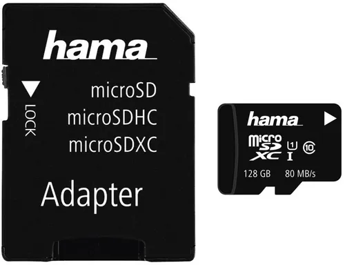 Hama microSDXC Karte 128GB - Hochgeschwindigkeits-Speicher mit 80MB/s, ideal für Smartphones, Tablets und Actionkameras, inkl. SD-Adapter