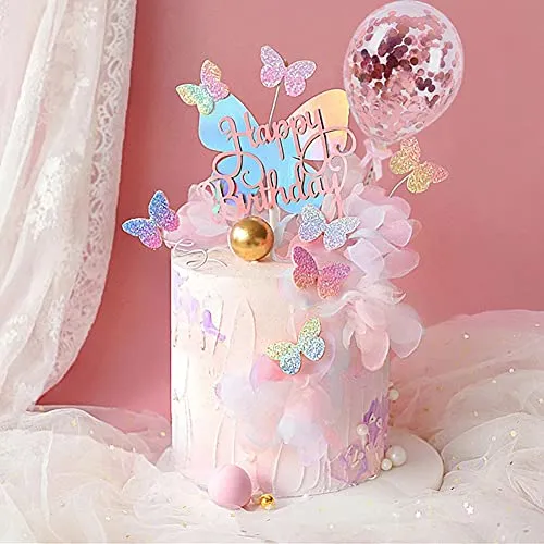 Morofme Tortendeko Schmetterling 12 Stück，Gradient Sequins Schmetterling Deko Geburtstag, Rose Gold Confetti Cupcake Topper Picks, Tortendeko für Mädchen Geburtstag Hochzeit Essen