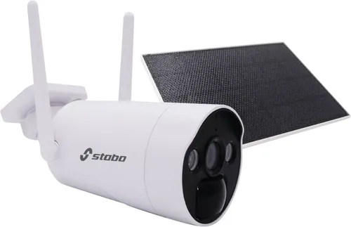 Stabo Solar Outdoorcam HD 110 - Hochauflösende IP66 Netzwerkkamera - Firewall, wetterfeste Netzwerkkamera mit 2560 x 1440 Pixeln für gestochen scharfe Aufnahmen und zuverlässige Überwachung im Freien.