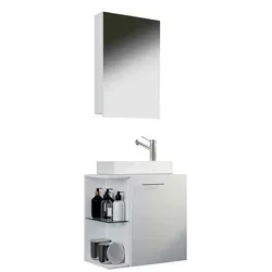 3-TLG Set | Waschplatz für Gäste WC - Hausa SC - Komplettset für das Gästebad mit Waschtisch, Waschbecken und Spiegel. Schmaler Entwurf mit unsichtbaren Griffen für eine elegante Optik.