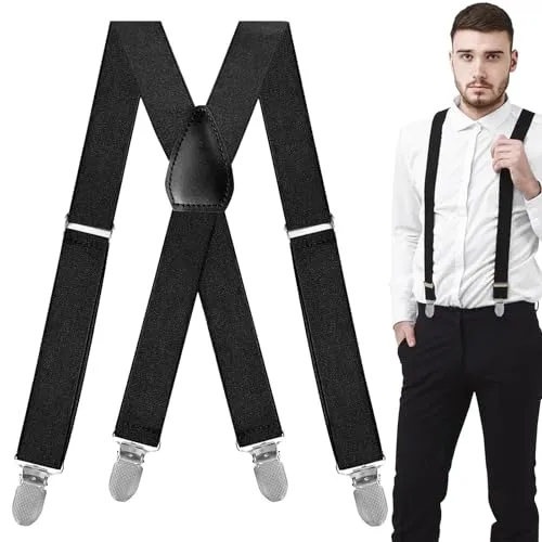 UZSUZZ Schwarz Hosenträger Herren Breit 3.5 cm, Einstellbar Hosenträger Herren Arbeitshose mit Sehr Starken 4 Metall Clip für Männer und Damen X Style (A)