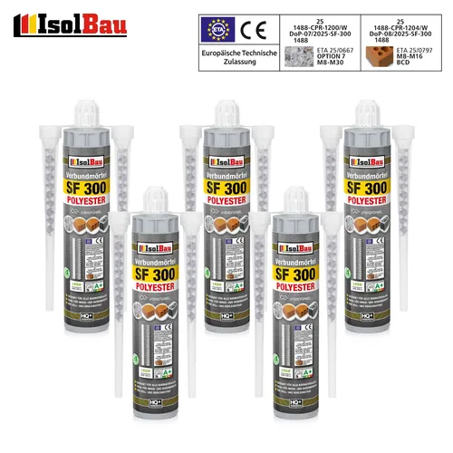 Injektionsmörtel Verbundmörtel 5 x 300 ml Montagemörtel SF 300 10 x Mischer