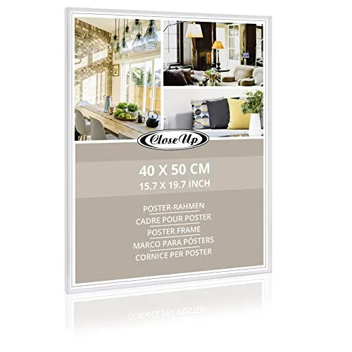 Posterrahmen 40x50 cm Weiß Kunststoff – Bilderrahmen mit Kunststoffglas & MDF-Rückwand – Farbig & modern für Poster, Kunstdrucke, Fotos & Illustrationen – Für Wandmontage im Hoch- & Querformat