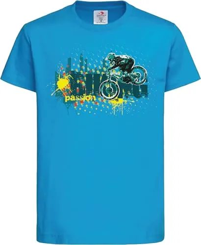 Baddery Fahrrad T-Shirt Kinder - Biking Passion - Mountainbike - Sportbekleidung Jungen & Mädchen - Outdoor Kleidung (Ocean Blue 134-140)