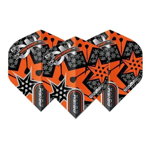 WINMAU Dart Flight - Professioneller Spieler - Prism Delta Danny Noppert Extra Thick 100 Micron - 1 Satz pro Packung (insgesamt 3 Dart-Flights) - Professionelles Dart Zubehör - Schwarz & Orange Flüge